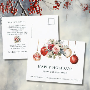 Christmas Ornaments Holiday Floral New Home Announcement Postcard