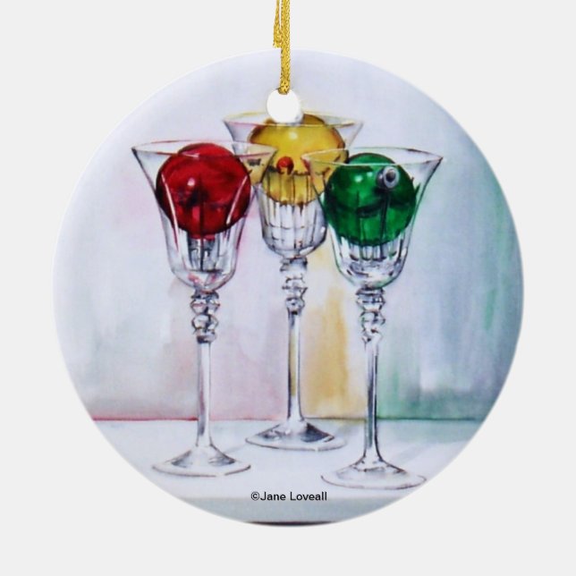 Christmas Ornaments in Wine Glasses Ornament (Back)
