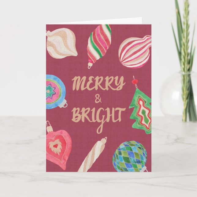 Christmas ornaments merry & bright Christmas card (Front)