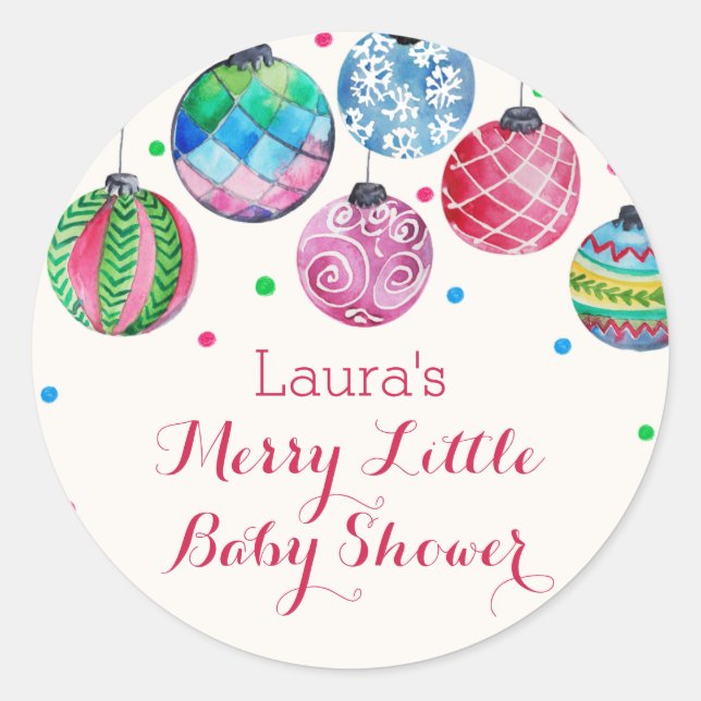 Christmas Ornaments Merry Little Baby Shower Classic Round Sticker (Front)