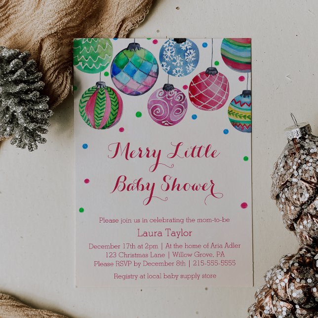 Christmas Ornaments Merry Little Baby Shower Invitation (Creator Uploaded)