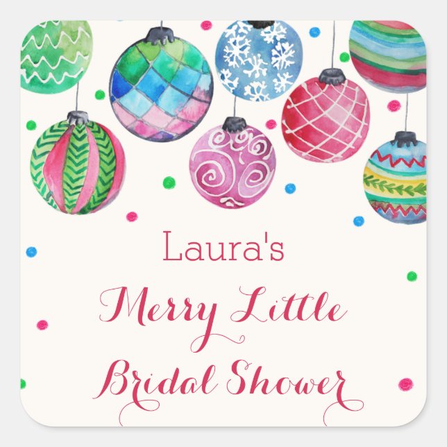 Christmas Ornaments Merry Little Bridal Shower Square Sticker (Front)