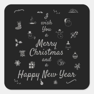 Christmas ornaments Merry Xmas Happy New Year Square Sticker