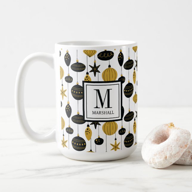 Christmas Ornaments Monogram Name Holiday Coffee Mug (With Donut)