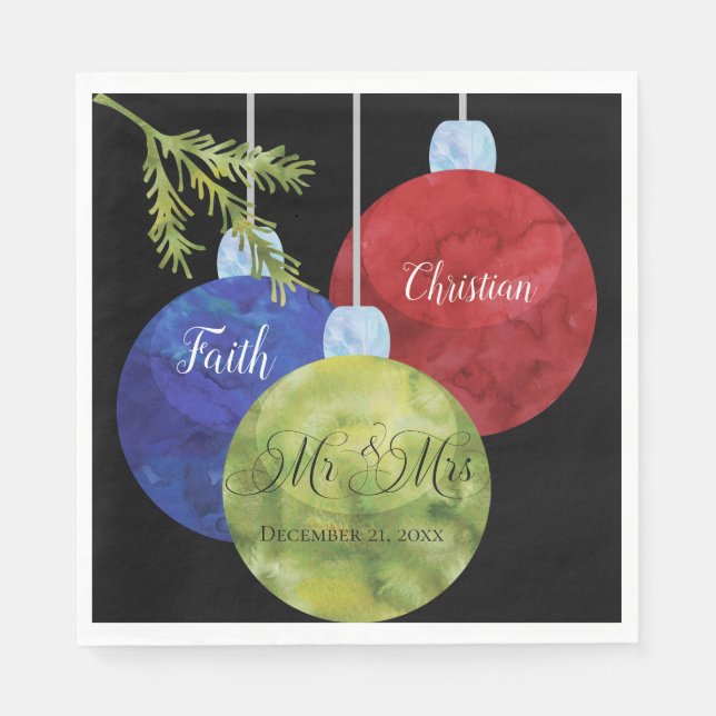 Christmas Ornaments, Mr & Mrs Wedding Napkin (Front)