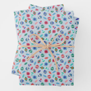 Christmas Ornaments Multicolor Retro Inspired Wrapping Paper Sheet