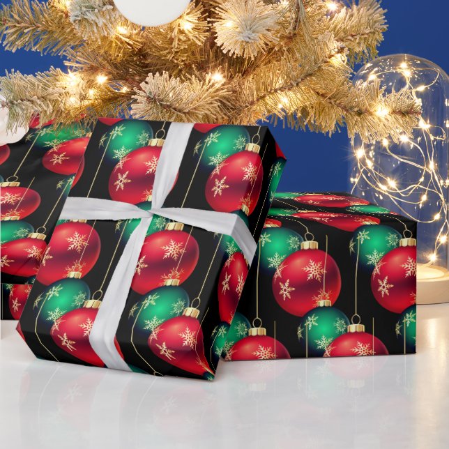 Christmas Ornaments On Black  Wrapping Paper (Holidays)