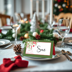 Christmas ornaments on branch place card