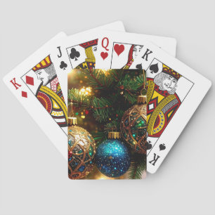 Christmas Ornaments on Evergreen Tree Holiday Playing Cards