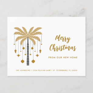 Christmas Ornaments on Palm Tree New Home Announcement Postcard
