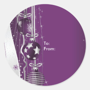 Christmas Ornaments On Purple Silver Gift Tags