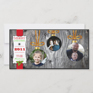 Christmas Ornaments on Wood Holiday Photocard Card