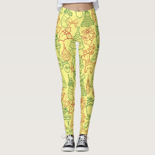 Christmas Ornaments Pattern 02 L Yellow BG Leggings