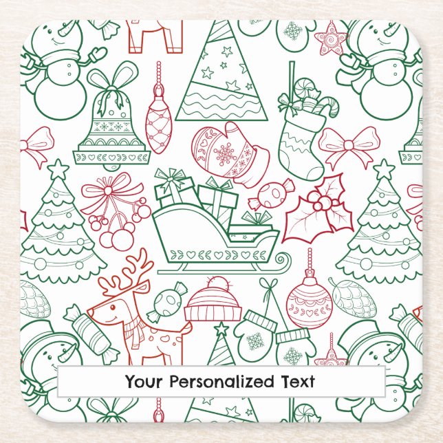 Christmas Ornaments Pattern 02 Square Paper Coaster (Front)
