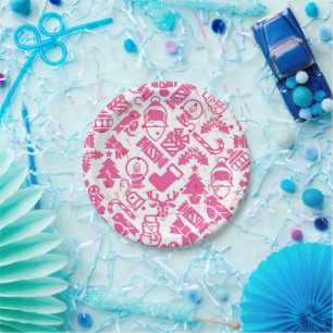Christmas ornaments pattern.pink.07 paper plate