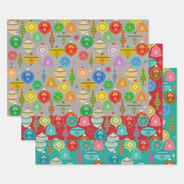 Christmas ornaments pattern wrapping paper sheet (Set)