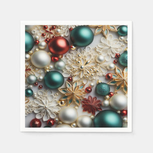 Christmas Ornaments Pearls Gold Red Beads Napkin
