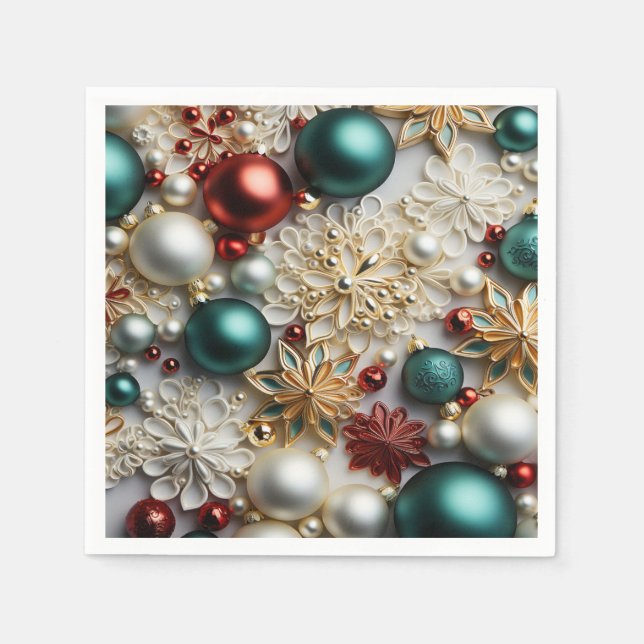 Christmas Ornaments Pearls Gold Red Beads Napkin (Front)