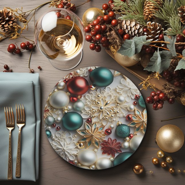 Christmas Ornaments Pearls Gold Red Beads Paper Plate (Creator Uploaded)