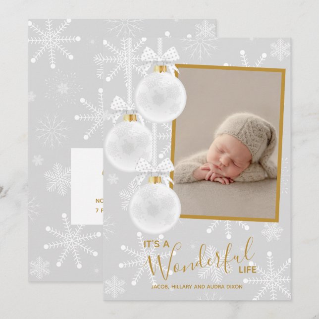 Christmas Ornaments Photo Baby Birth Announcement (Front/Back)