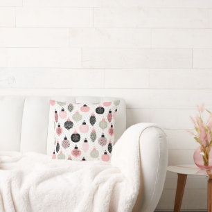 Christmas Ornaments Pink & Green White Background Cushion
