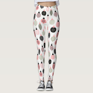 Christmas Ornaments Pink & Green White Background Leggings