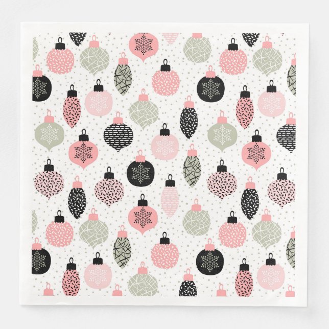 Christmas Ornaments Pink & Green White Background Napkin (Front)