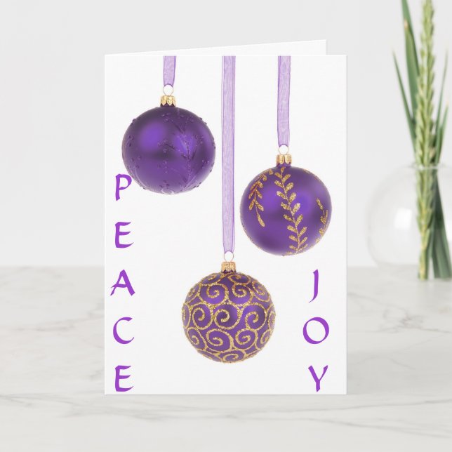 Christmas ornaments purple seasons greetings holiday card (Front)