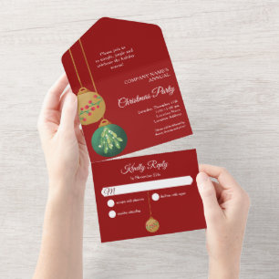 Christmas Ornaments Red Company Holiday Party All In One Invitation