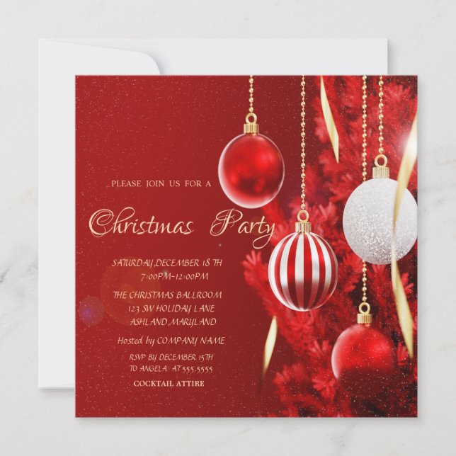 Christmas Ornaments ,Red Tree Corporate Christmas  Invitation (Front)