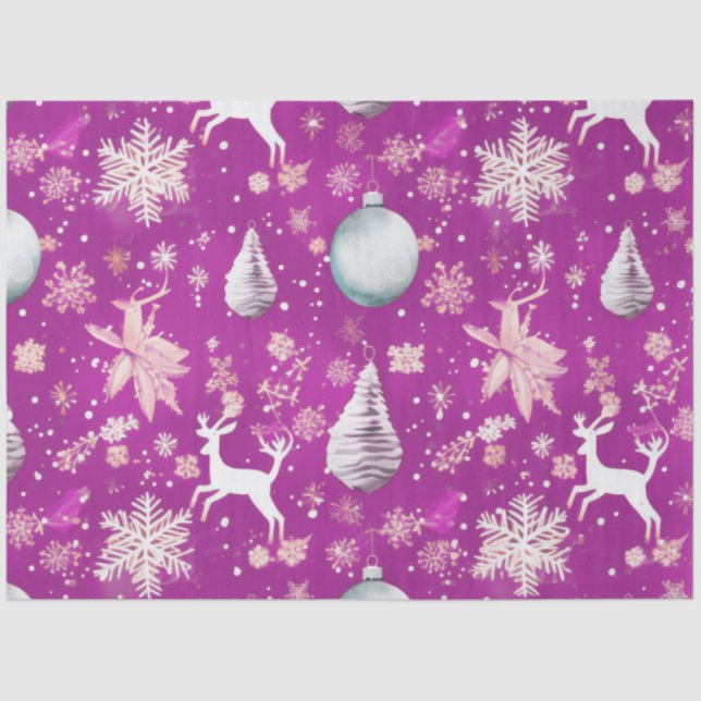 Christmas Ornaments Reindeer Snowflakes Christmas Tissue Paper (Front)