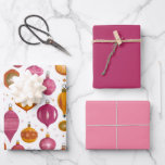 Christmas Ornaments Retro Wrapping Paper Sheet<br><div class="desc">Retro Christmas ornaments from the last mid-century are cute, festive, and appreciated today. This pattern from about the 1950s is in watercolor illustration style with baubles and holiday accents. The first sheet of wrapping paper in this set has colourful bulbs in magenta and orangey tones. The second and third sheets...</div>