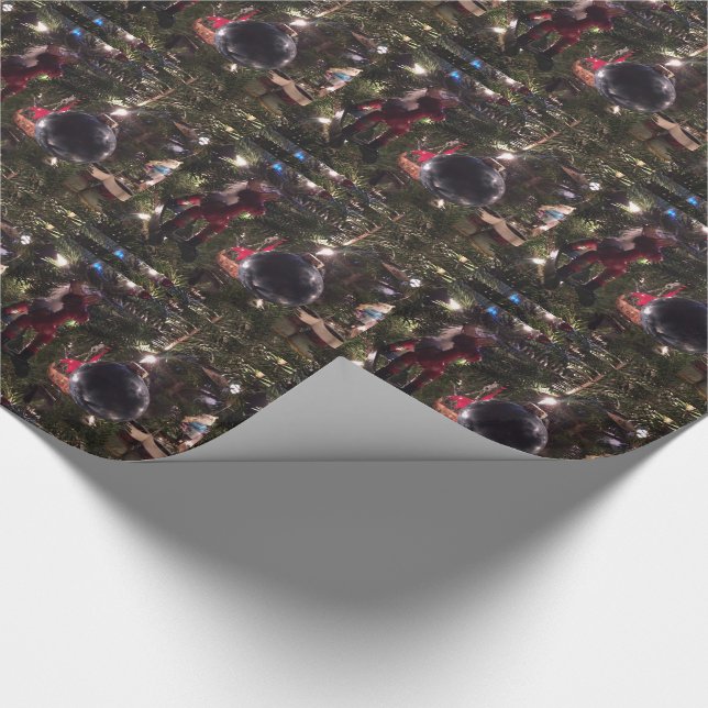 Christmas Ornaments Rocking Horse Tree Wrapping Paper (Corner)