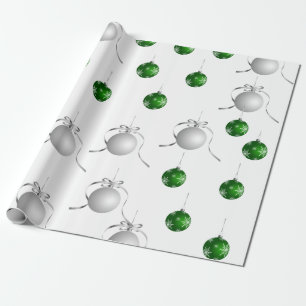 Christmas Ornaments Silver and Green Wrapping Paper