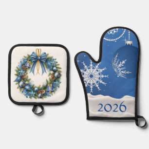 Christmas Ornaments Snowflake 2026 Add Name Oven Mitt & Pot Holder Set
