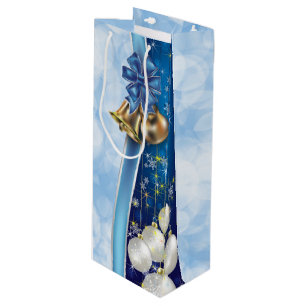 Christmas Ornaments, Snowflakes and Bokeh Wine Gift Bag