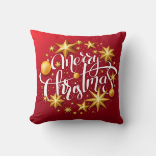 Christmas Ornaments Sparking Star Typography Red Cushion