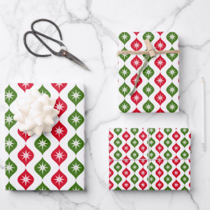 Christmas Ornaments & Star, Classic Red and Green Wrapping Paper Sheet