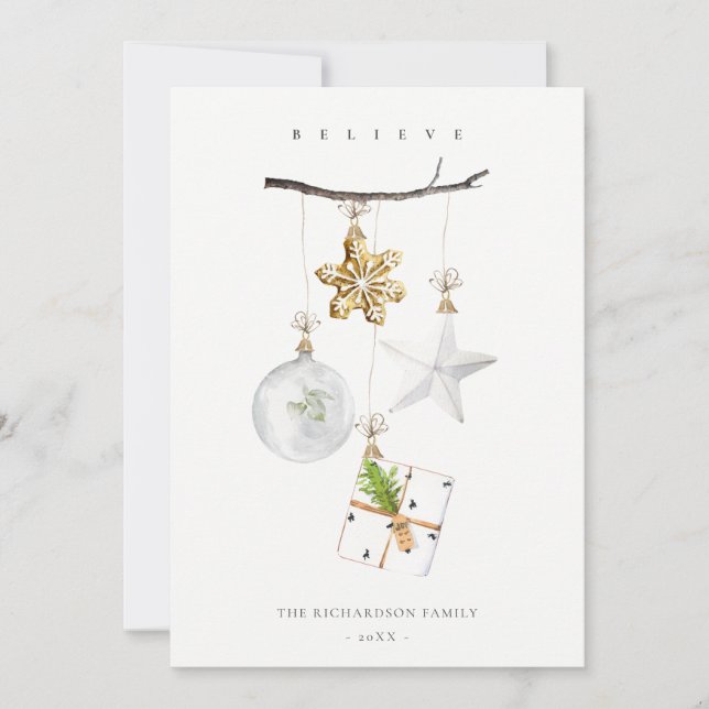 Christmas Ornaments Star Cookie Chime Believe Holiday Card (Front)