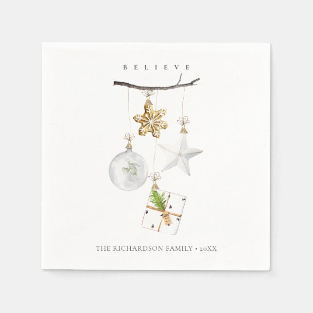 Christmas Ornaments Star Cookie Chime Believe Napkin (Front)