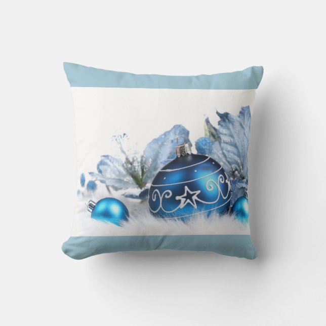Christmas Ornaments Throw Pillow/Blue Cushion (Front)