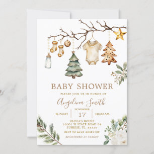 Christmas Ornaments Tree Winter Floral Baby Shower Invitation