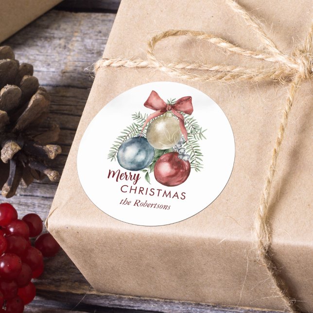 Christmas Ornaments Watercolor Holiday  Classic Round Sticker (Creator Uploaded)