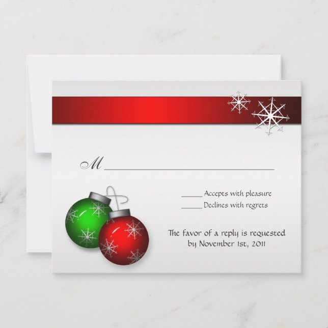 Christmas Ornaments Wedding Reply cards (Front)