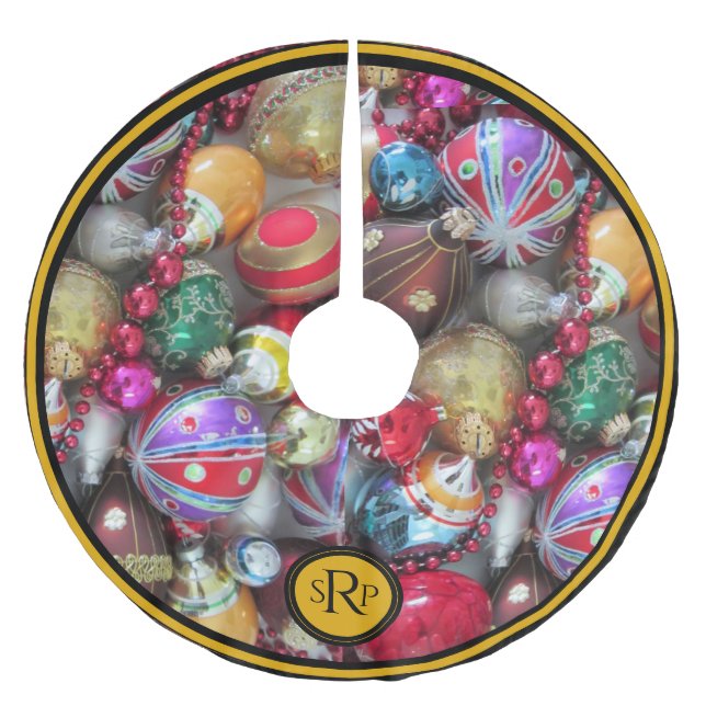 Christmas Ornaments with Beads and Monogram Brushed Polyester Tree Skirt (Front)