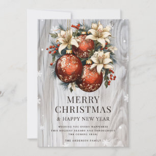 Christmas Ornaments Wood Botanical Holiday Card