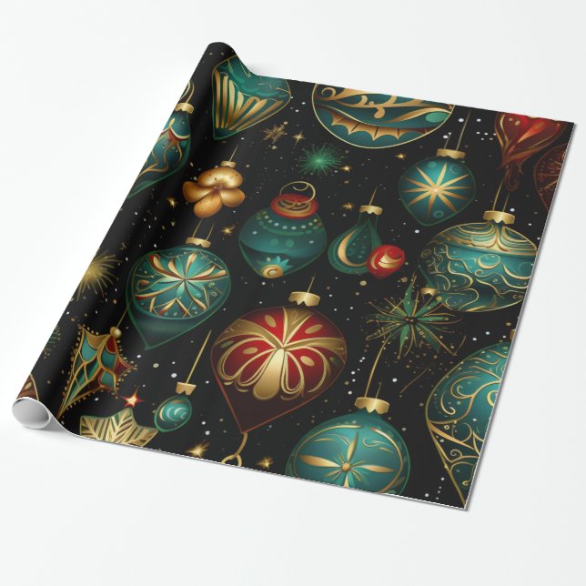 Christmas Ornaments Wrapping Paper (Unrolled)
