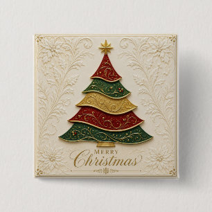 Christmas Ornate Gold Enamel Tree 15 Cm Square Badge