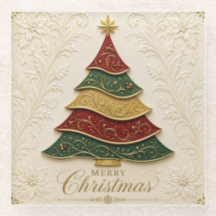 Christmas Ornate Gold Enamel Tree Glass Coaster