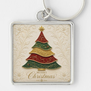 Christmas Ornate Gold Enamel Tree Key Ring